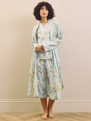 Pale Blue Wisteria Cotton Grandpa Dressing Gown