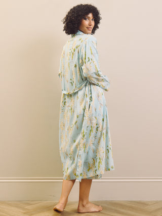 Pale Blue Wisteria Cotton Grandpa Dressing Gown