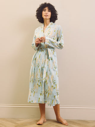 Pale Blue Wisteria Cotton Grandpa Dressing Gown