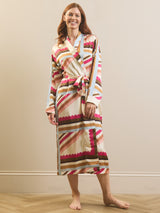 Womens Champagne Abstract Handkerchief Satin Grandpa Dressing Gown