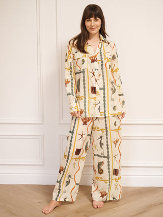 Womens Cream Natural Sea Life Tile Voile Boyfriend Shirt Pyjama Set