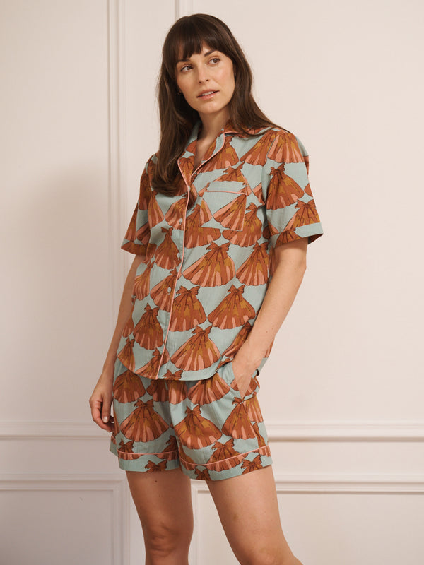 Womens Aqua Blue & Pink Turning Tides Cotton Shorts Pyjamas Set