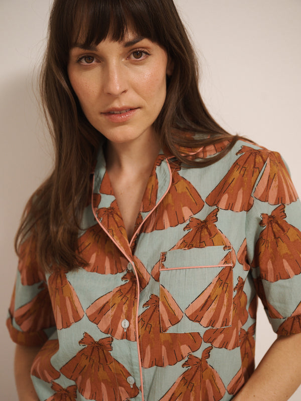 Womens Aqua Blue & Pink Turning Tides Cotton Shorts Pyjamas Set