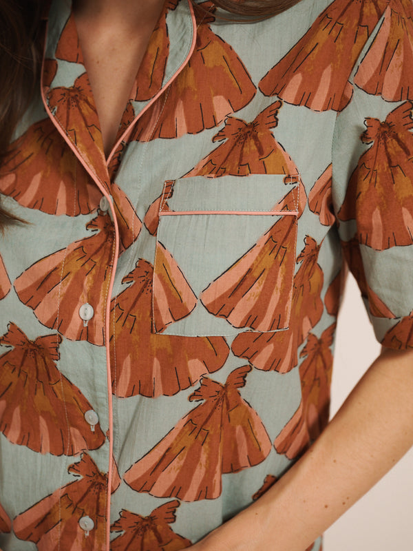 Womens Aqua Blue & Pink Turning Tides Cotton Shorts Pyjamas Set