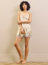 Ivory Cami Short Pyjama Set with Blue Lace Trim Satin