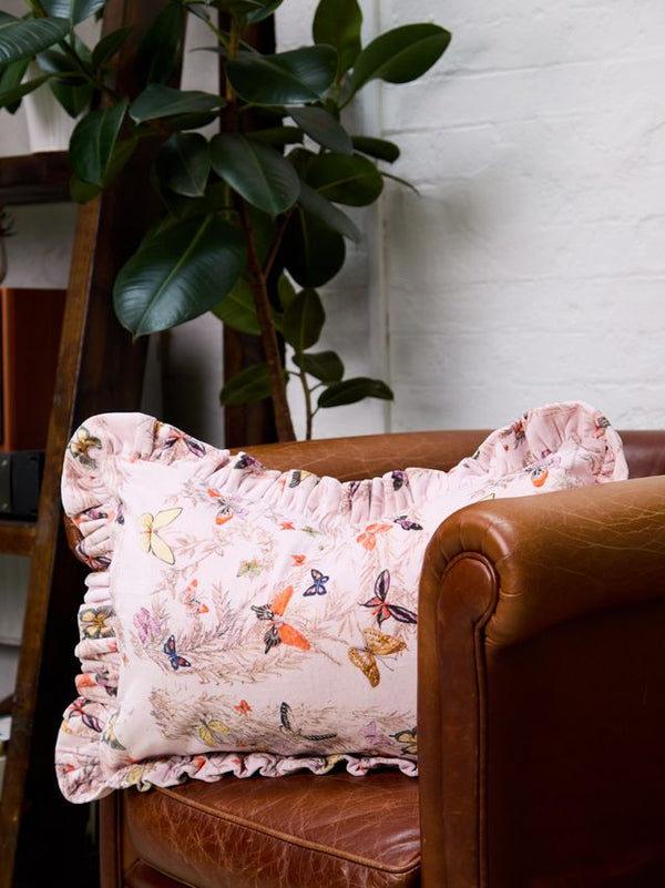 Frill Velvet Cushion Cover Pink Evening Flutters