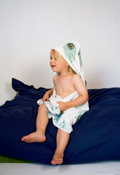 Hooded Baby Towel White Peacock