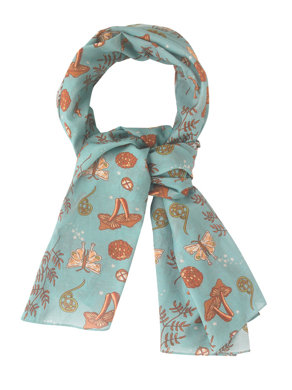 Wool Silk Ladies Scarf Light Teal Autumn Golden