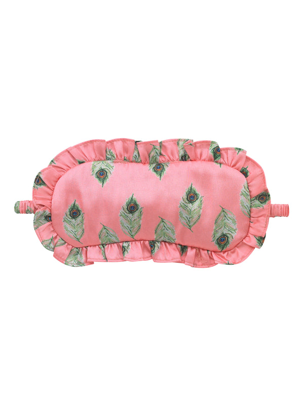 Satin Frill Eye Mask Pink Peacock Feather