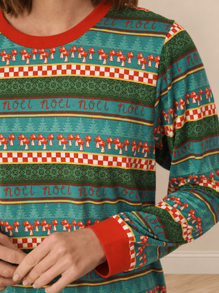 Green Noel Mushroom Argyle Jersey Pyjama Set