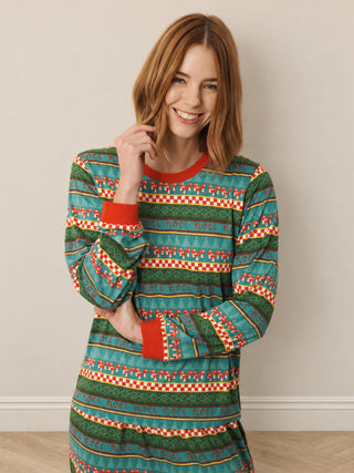Green Noel Mushroom Argyle Jersey Pyjama Set