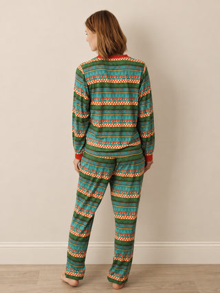 Green Noel Mushroom Argyle Jersey Pyjama Set
