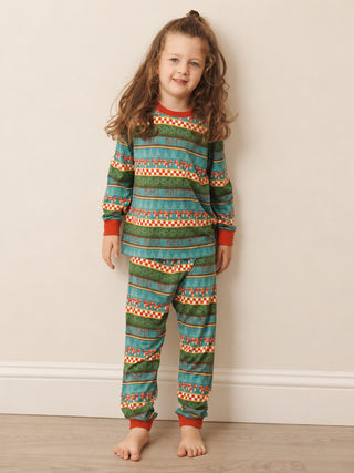 Kids Green Noel Mushroom Argyle Jersey Pyjama Set