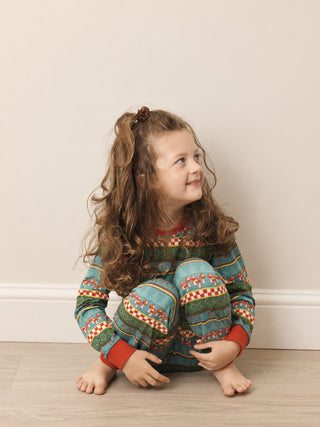 Kids Green Noel Mushroom Argyle Jersey Pyjama Set
