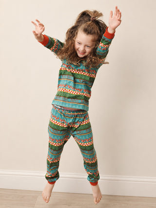 Kids Green Noel Mushroom Argyle Jersey Pyjama Set