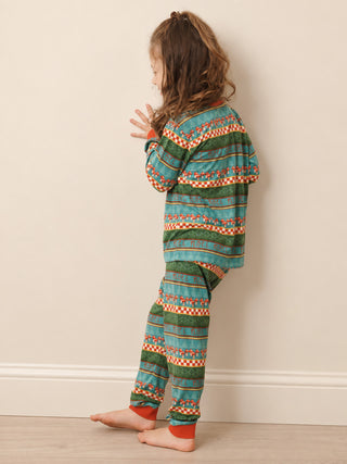 Kids Green Noel Mushroom Argyle Jersey Pyjama Set