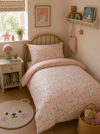 Kids Single Duvet Set Pink Polar Bear