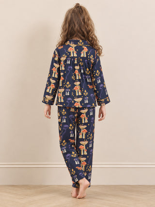 Girls Navy Mushroom Stars Cotton Traditional Pyjama Set