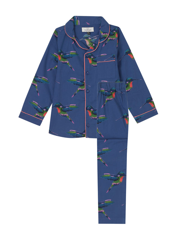 Kids & Tweens Cotton Traditional Pyjamas Navy Hummingbird