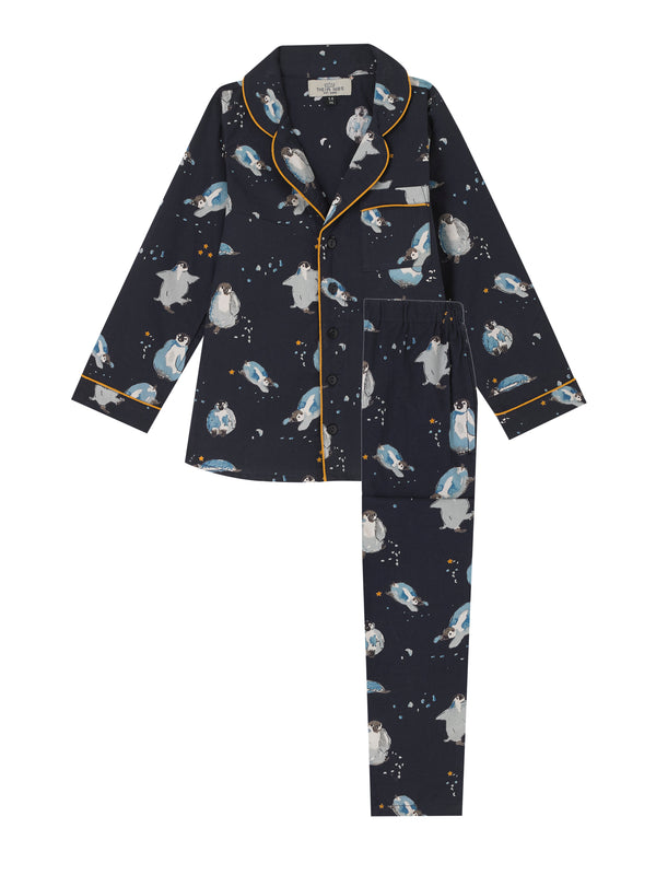 Kids Cotton Traditional Pyjamas Navy Penguins
