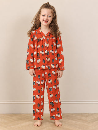 Girls Red Sheep Cotton Traditional Pyjama Set