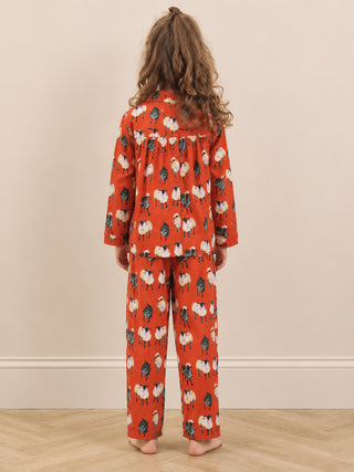 Girls Red Sheep Cotton Traditional Pyjama Set