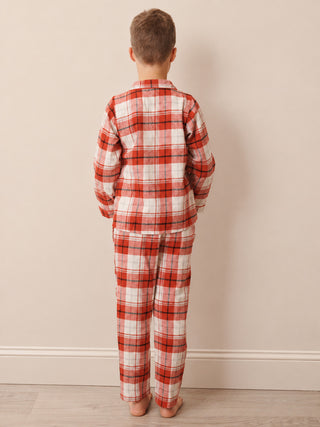 Kids Red Tartan Brushed Cotton Pyjama Set