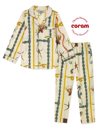 Kids Natural Sea Life Tile Cotton Traditional Long Pyjama Set