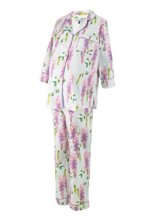 Womens Under-Bump Maternity Long Sleeve Cotton Pyjamas Duck Egg Wisteria