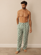 Mens Green Watercolour Gingham Pyjama Bottom