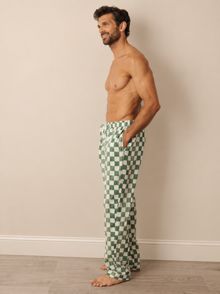 Mens Green Watercolour Gingham Pyjama Bottom