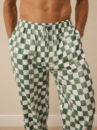 Mens Green Watercolour Gingham Pyjama Bottom