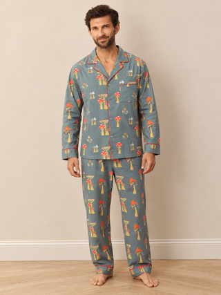 Mens Cotton Traditional Pyjamas Charcoal Mushroom