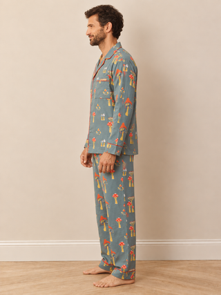 Mens Cotton Traditional Pyjamas Charcoal Mushroom