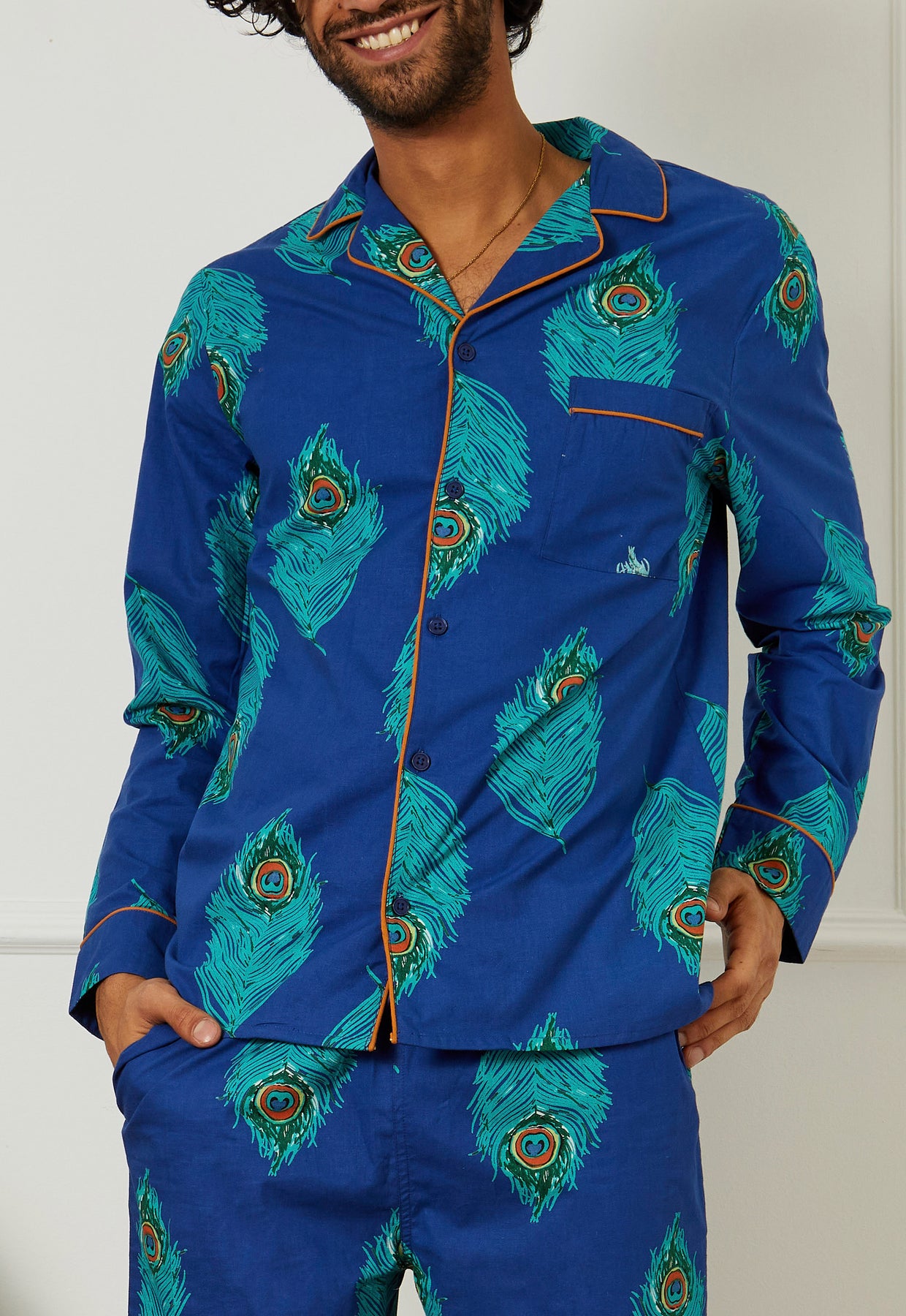 Mens Cotton Traditional Pyjamas, Navy Peacock – THEIR NIBS