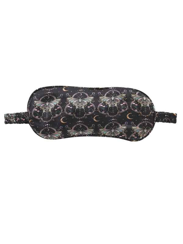 Eye Mask Satin Black Mystic Moth