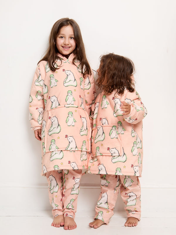 Girls Cosy Oversize Fleece Lined Hoodie Pink Polar Bear