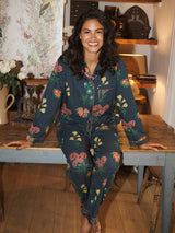 Womens Navy Wallpaper Floral Cotton Traditional Pyjama Set