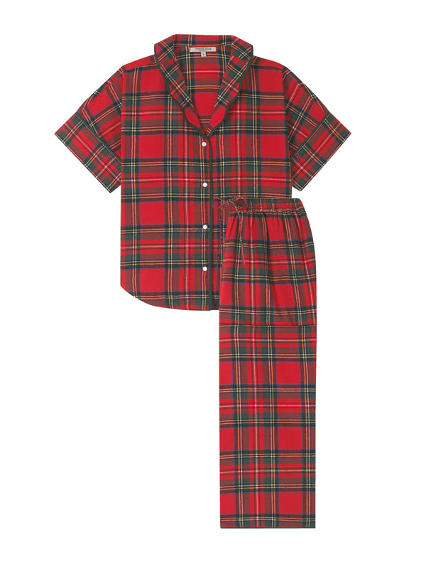 Womens Brushed Cotton Oversize Pyjamas Ruby Red Tartan Check