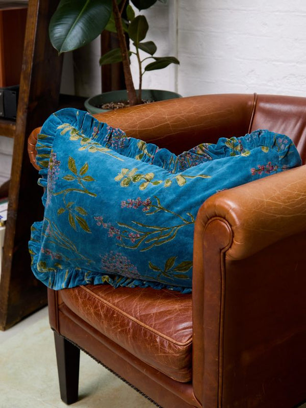 Frill Velvet Cushion Cover Autumn Floral