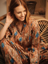 Womens Festival Feathers Satin Frill boxy Pyjama Set