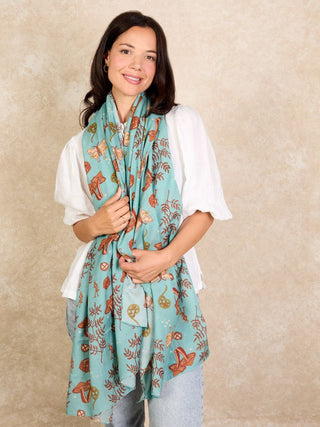 Ladies Linen Blend Scarf Light Teal Autumn Gold