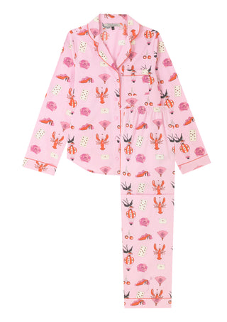 Womens Cotton Traditional Pyjamas Pink Lobster Love