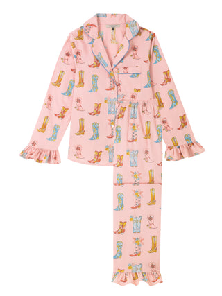 Womens Cotton Frill Pyjamas Pink Cowgirl Boots