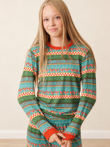 Tween Green Noel Mushroom Argyle Jersey Pyjama Set