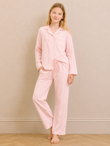 Tween Pink Multi Stripe Gauze Traditional Pyjama Set