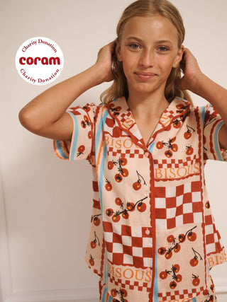 Tween Pink Tomato Kisses Girl Voile Oversize Shorts Pyjama Set