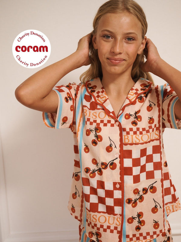 Tween Pink Tomato Kisses Girl Voile Oversize Shorts Pyjama Set