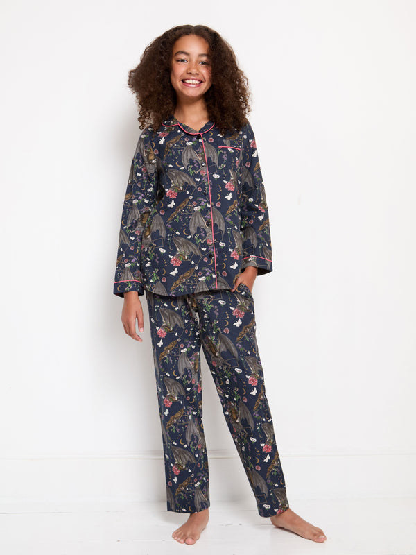 Kids & Tweens Cotton Traditional Pyjamas Black Bats