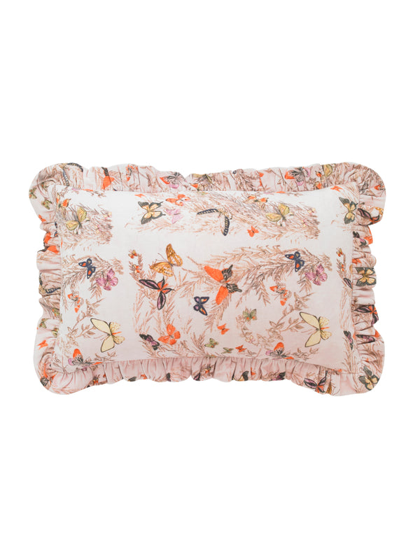 Frill Velvet Cushion Cover Pink Evening Flutters